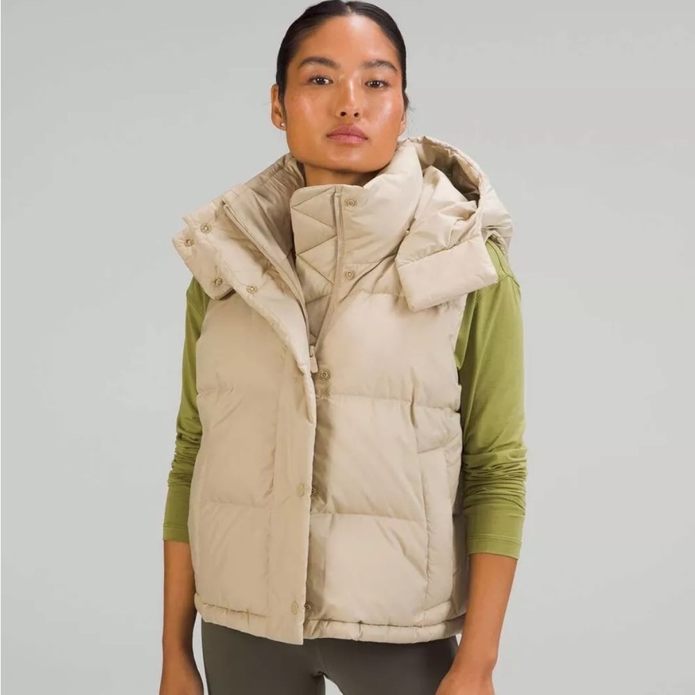 Lululemon Women's Wunder Puff Cropped Vest 600-Down-Fill Sz 6 TRENCH Beige Tan